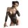 Woman in black rhinestone fishnet bodysuit with open crotch, taking a mirror selfie.