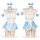 Blue lolita maid costume for women featuring a charming uniform with ruffled details, bows, and playful design elements perfe...