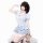 A cute character wearing a blue sweet-play lingerie skirt, featuring flirty cupcake design, high-waist slimming fit, and femi...
