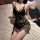 Boho lace moonbird sensual sleep set featuring sheer transparent camisole and slit nightgown with delicate floral embroidery.