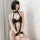 Sexy black lace bodysuit with chain details, featuring a strapless design and bondage-inspired straps for nightclub and rolep...