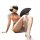 A woman poses in an orange butterfly dream qipao lingerie set, featuring a split-style tie-up design and no-remove feature, e...
