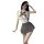 Woman wearing a white sleeveless bodysuit with a grey bow and matching pleated skirt, styled as a cute and sexy college jk un...