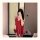 Woman wearing red butterfly lace sleeveless sleep dress with bow detail and sheer back, spring romantic lingerie set.