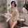 Butterfly print sheer deep v kimono robe set - no-remove sensual lingerie sleepwear, elegantly draped in a modern bathroom se...