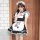 A stylish maid costume featuring a classic black and white design with playful cat paw accents, perfect for kawaii cosplay.