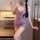 Seductive purple sheer cheongsam with traditional knotted buttons, elegant design perfect for intimate wear.