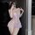 Woman in purple chao mu lace lingerie set with sheer mesh sleep dress, featuring floral details and small bust-friendly desig...