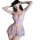 Woman wearing lavender chao mu lace lingerie set with sheer mesh sleep dress, featuring delicate floral details and adjustabl...