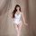 Woman modeling chao mu lace maid costume set, a sexy sheer role play outfit with romantic heart-themed lingerie details and w...