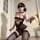 Woman wearing chao mu lace underwire push-up lingerie, featuring a seductive pure-yu style bra set with sheer panels and lace...