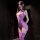 Woman wearing purple sheer mesh bodysuit with lace detailing and cutouts, featuring a seductive design for intimate wear.