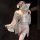 A woman poses in a sheer mesh lingerie set inspired by japanese kimonos, featuring delicate lace fans and thigh-high stocking...