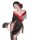 Sensual chao mu-inspired black and red silk dress featuring sheer sleeves, side slit, cut-out details, and a rose accessory.
