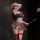 Woman in red plaid chao mu sensual lingerie set with jk skirt, holding a feather duster.