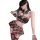 Woman in red plaid chao mu jk-style lingerie set with crop top, mini skirt, thigh highs, and lace blindfold.