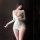 Woman wearing chao mu sensual lingerie set with front zip and open-crotch design, sheer lace yoga outfit in silver.