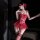 Woman wearing red lace corset bodysuit with matching garters and blindfold, showcasing the chao mu sexy corset vest lingerie ...