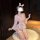 Cute bunny girl outfit featuring a japanese kimono-style maid dress in candy pink and white, perfect for playful and feminine...