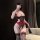 Woman wearing chaomu sensual lingerie set with underwire, sheer mesh bodysuit, red lace trim, and matching stockings.