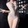 Woman wearing chenhuo romantic lace open-crotch bodysuit set - sexy pure & tempting intimate wear for women, posing with peac...