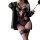 Sexy black cherry blossom lingerie dress featuring backless design, halter neck, and waist-cinching detail for elegant allure...