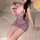 Sexy cherry blossom design backless sheer cheongsam sleepwear with no-remove peekaboo bra, elegant nightgown.