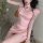 Cherry blossom lingerie set - vintage-inspired sheer qipao bodysuit with lace cutouts & high slit