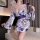 Cherry blossom two-way lingerie set - seductive kimono sleepwear with chest & hip exposure, no-remove maid outfit featuring f...