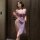 Cherry love purple lace cheongsam dress - sheer high-slit one-shoulder sensual evening gown with elegant design and sheer fab...