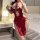 Cherry romance lingerie set featuring a red cheongsam-style costume with high slits, perfect for evening wear or themed event...
