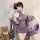 Woman in purple lace cherry romance lingerie set holding fan and umbrella, styled for romantic date night.