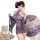 Woman in purple lace cherry romance lingerie set with floral umbrella and teddy bear, perfect for sensual date night.