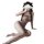 Woman wearing cherry romance sheer mesh bodysuit with open-crotch design, wrapped bust, and full-body net stockings.