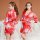 Cherry temptation womens sexy floral robe set featuring vibrant red fabric with intricate floral patterns, perfect for elegan...