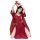 A woman wearing a red chinese-style hanfu bodice sleep dress made of sheer chiffon, featuring intricate patterns and flowing ...