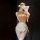 A woman poses in a chinese-inspired lingerie set featuring pearl embellishments, maid-style design, and sheer stockings, exud...