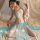 Elegant chinese-inspired sexy lingerie set featuring a delicate embroidered crop top and flowing sheer skirt, perfect for int...