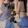 Vintage-style sheer hanfu belly dance set, featuring elegant black lace details and flowing blue fabric, perfect for women se...