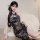 Vintage-inspired sheer black qipao dress with floral pattern, elegant design, perfect for evening wear or themed events.