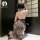 Sexy sheer high-slit ink-wash print qipao dress with adjustable ties, perfect for elegant evening wear.