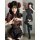 A woman models a chinese-style qipao lingerie set featuring floral patterns, red hair accessories, and thigh-high stockings, ...