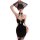 A woman wears a black chinese-style sensual lingerie dress featuring high slits, a halter neck design, and intricate embroide...