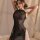Seductive black sheer chinese-style dress with open front and side slit, perfect for small busts.