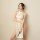 Elegant white satin new chinese style vintage qipao sleep dress featuring sexy tie-strap design and high-slit detail, perfect...