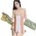 A woman wears a sheer silk qipao sleep dress with floral embroidery, paired with matching sheer sleeves, embodying vintage-in...