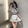 A stylish black and white dress featuring a qipao-inspired design, perfect for live streaming and photoshoots.