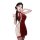 A woman wears a red chinese new year silk velvet cheongsam lingerie set, featuring lace-up high-waist slit dress with traditi...