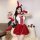 A festive christmas bunny girl costume featuring a red plush rabbit outfit with bunny ears, bow tie, and candy cane tail, per...