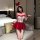 Sexy christmas bunny girl costume featuring festive red and white design, perfect for holiday role play with removable pads a...